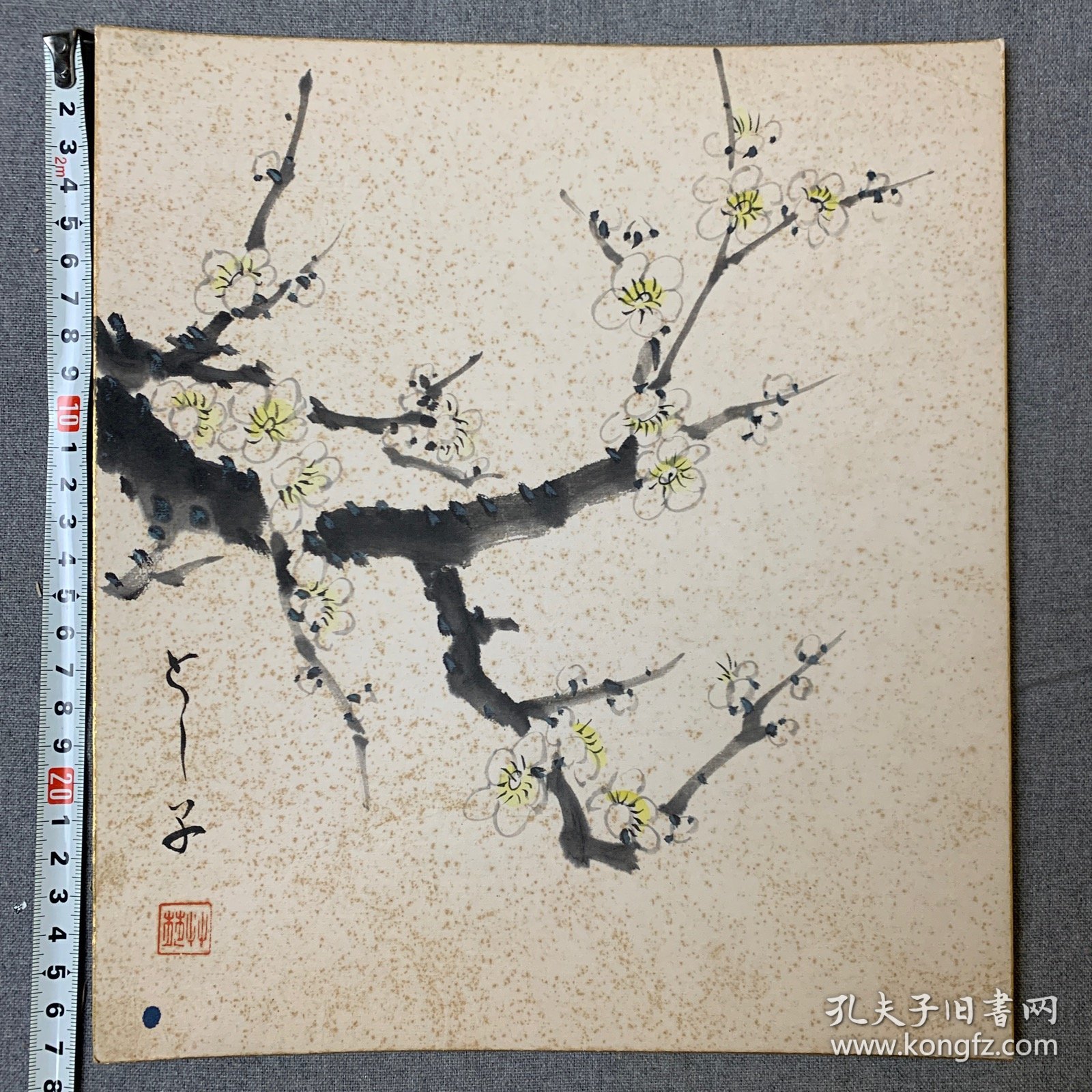 日本回流色纸，卡纸画，手绘彩墨画，27*24cm，梅花图