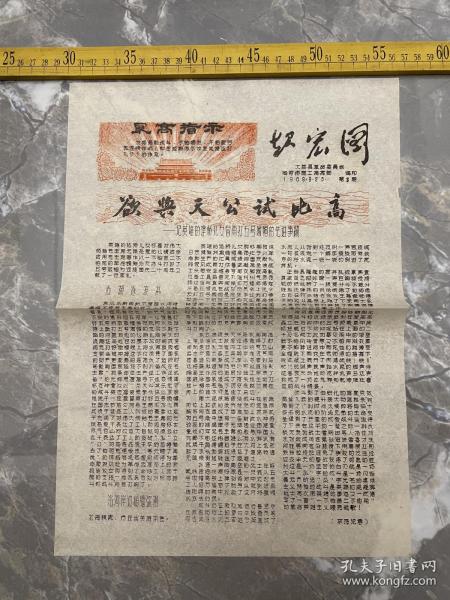 时期地方报纸，《起宏图》，1969年9月第3期，套色油印，报头为红色套印天安门图案种最高指示