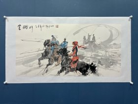 包布和画家四尺横幅套马杆写意人物国画作品写意人物形象画水墨马儿画乙未年老画老作品客厅画卧室画床头画办公室画