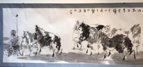 王树忠 （中美协会员 军旅画家）国画 《平沙万里暮云归图》 卷轴
     （53X136Cm） （作品保真）