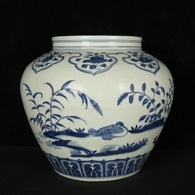 瓷器 明青花芦雁纹罐 高30厘米 直径33厘米