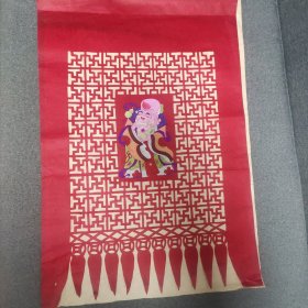 北京地区手工上色寿星老剪纸，长60宽42厘米。