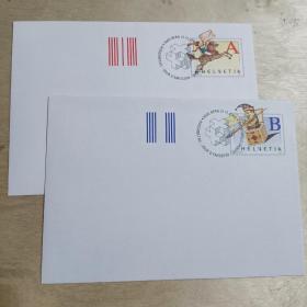 rf02外国信封瑞士2000年邮资封 盖销 2全