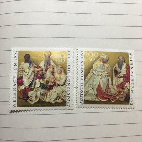 外国邮票 全新两张油画图案