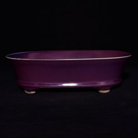 宋钧窑御字款镶嵌贝壳招财麒麟纹水仙盆，高6.6×23.6厘米