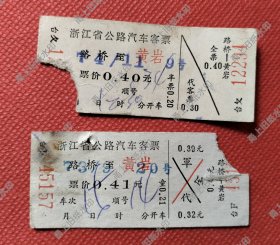 70年代路桥到黄岩汽车票2张。