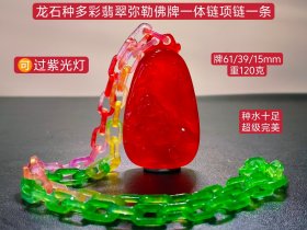 龙石种多彩翡翠弥勒佛牌项链一体链一条