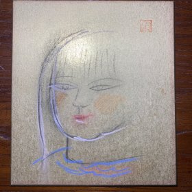 日本回流色纸，卡纸画，彩笔画，少女头像，直笔，27*24cm