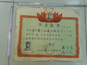 南京小学---毕业证书！！---毛主席像，红旗---1961年《南京市青石街小学毕业证书》！（16开，带照片）先见描述！