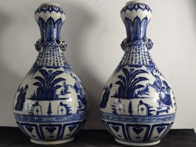 旧藏元青花人物大瓶一对高47.5cm