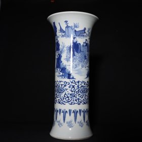 旧藏明代崇祯青花蟾宫折桂人物故事花觚 尺寸高45.5cm.宽21cm