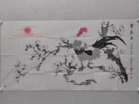 保真书画，王旭东四尺整纸《春声图》花鸟画作一幅69.5×136.5cm软片
