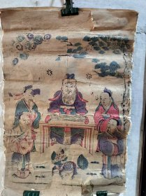 清代胶东民俗彩色半印半绘至圣先师孔子年画