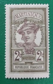 法属  马提尼克 邮票 1922年土著妇女 1枚新