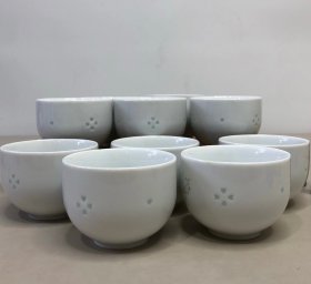 菊峰作 青花玲珑茶杯10客