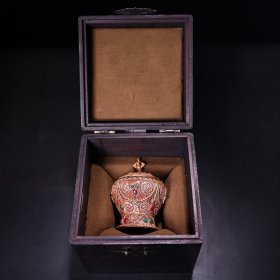珍品旧藏收老花丝工艺镶嵌宝石藏银罐 工艺精湛 器型精美 配老红木盒