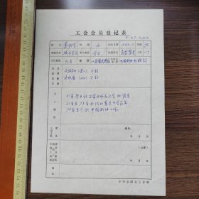 工会会员登记表 巢顺宝 石家庄师范大学，河北青县中学，中国戏剧家协会等处工作