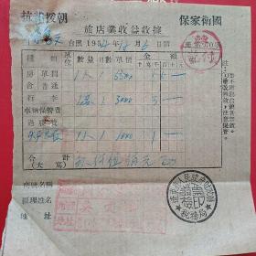 1954年12月6日，辽东省人民政府财政厅，同合旅店，住宿费，抗美援朝保家卫国票据（生日票据，旅馆业发票）。（12-7）