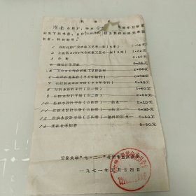 1971年安徽大学“七、二一”化肥专业试点班，代收据1张