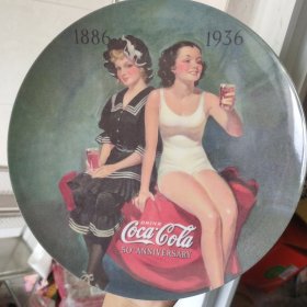 九十年代可口可乐宣传纪念看盘赏盘装饰摆件 民国风格 塑料材质