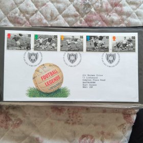 F4107英国邮票1996年欧洲杯足球赛 球星博比·穆尔 比利·赖特 一封5全 外国首日封FDC