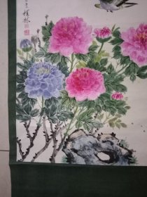 旧画一幅鸟儿牡丹图陆谨言绘原装原裱秀丽典雅64×46cm品如图