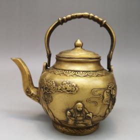 （139元包邮）乾隆年制纯铜壶老物件和合二仙酒壶水壶茶壶
