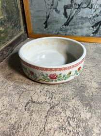 80年代，工艺瓷厂，手绘花鸟笔洗一只y
