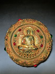 旧藏,银鎏金缠枝莲莲花观音盖罐一只。镶嵌宝石。