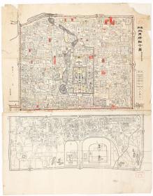 古地图1908 最新北京精细全图光绪三十四年印-京都大学。纸本大小76.82*98.08厘米。宣纸艺术微喷复制