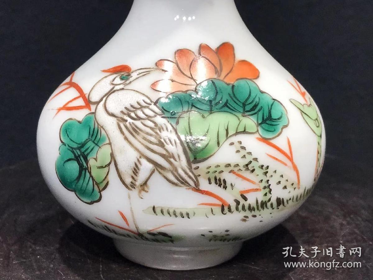 官窑内造 彩绘 玉壶春瓶.手绘花鸟 画工精湛 全品