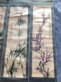 清雨点画作梅兰竹菊四条屏一组