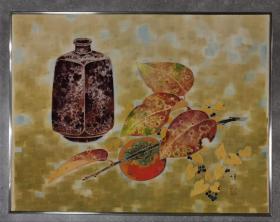 日本回流 日本著名画家 坚山坦《柿柿如意图》（手绘）框画1
