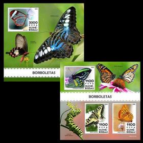 几内亚比绍2021蝴蝶昆虫动物全新植物花卉2M全新外国邮票
