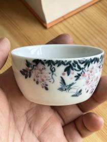 手绘花蝶瓷茶碗茶杯瓷器