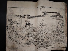1803年《二十四軰顺拜图会》之四,木刻版画册,竹原春泉斋画,(36幅左右木版画)大开本,绘入木版画册,版画精美,品相如图,尺寸26*18