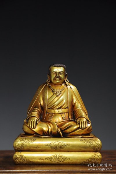 西藏收紫铜鎏金上师佛造像