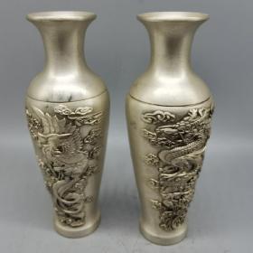 铜鎏银龙凤花瓶花瓶