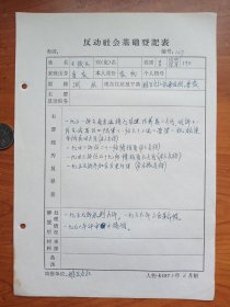 永康县反动分子登记表（情报员、反革命）
