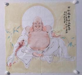 保真书画，著名画家，褚大雄国画佳作《招财进宝皆大欢喜》一幅，尺寸：70×70值得收藏，馈赠！