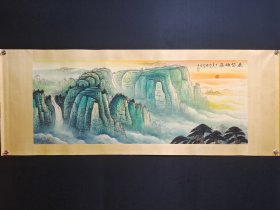 山水 作品 作者: 钱松嵒 单幅装裱尺寸:228cmX86Cm 单幅画心尺寸:175cm×68cm