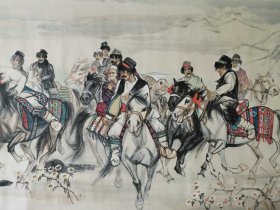 （回流字画） 精品纸本草原叼羊图长卷 画心89x360厘米 总长89x550厘米