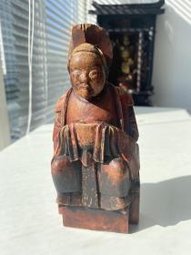 木雕  造像 明 中 期 道教 彩绘  圣母元君像（高度17cm）道教 彩绘 碧霞元君 彩绘皮壳包浆厚重，开像威严，庄重大气！