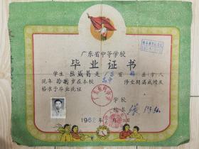 广东梅县人民委员会、梅州中学1971年发给张威昌的高中毕业证