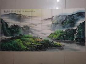 安泉岭山水134*68cm《雨过山头云气湿》，作者1931生于河北。现为中国美协会员、中日友好协会理事自幼喜爱绘画，擅长山水、学传统而不拘泥古法，广取兼收，致力创新。