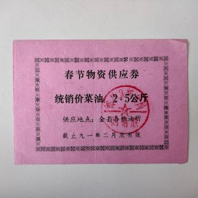 1991年都昌县春节物资供应券