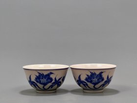 明成化红胎青花花卉纹杯5/9.5厘米