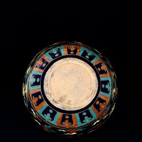 明宣德霁蓝釉五彩龙纹天球瓶 43/34厘米