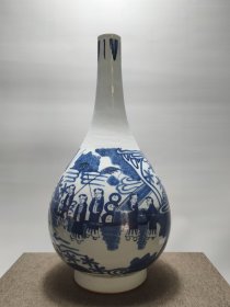 旧藏青花人物长颈胆瓶，尺寸高38.5cm宽20cm