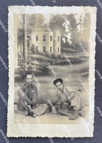 1940年代 照相馆布景拍摄 国民党桂系军人合影 原版老照片一枚